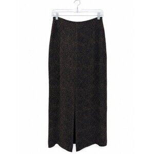 Finity Black Silk Patterned Midi Skirt Slit Size 6 Formal Long